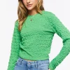 Textured Long-Sleeve Crop Top