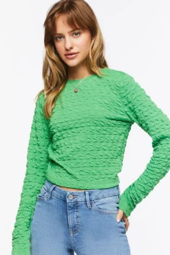 Textured Long-Sleeve Crop Top