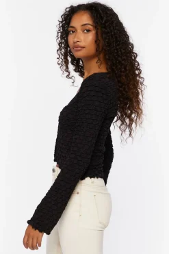 Textured Long-Sleeve Crop Top
