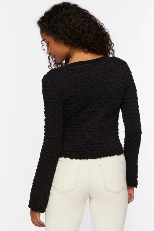 Textured Long-Sleeve Crop Top