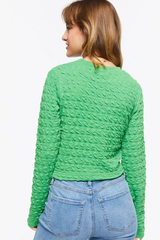 Textured Long-Sleeve Crop Top
