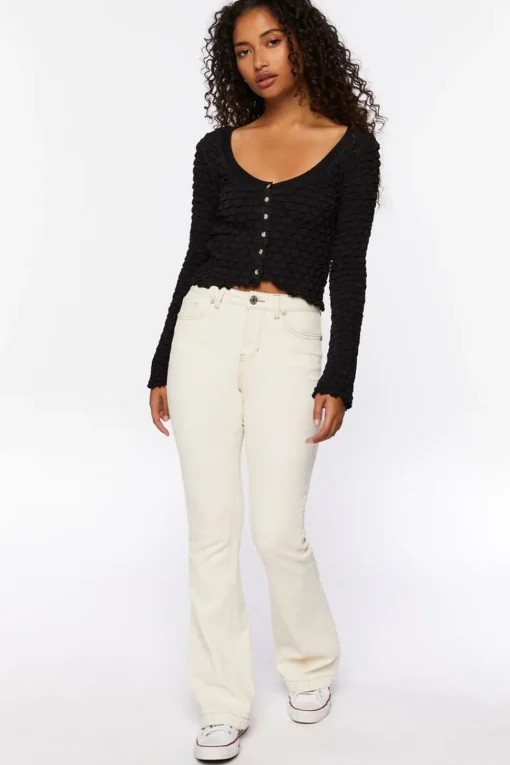 Textured Long-Sleeve Crop Top