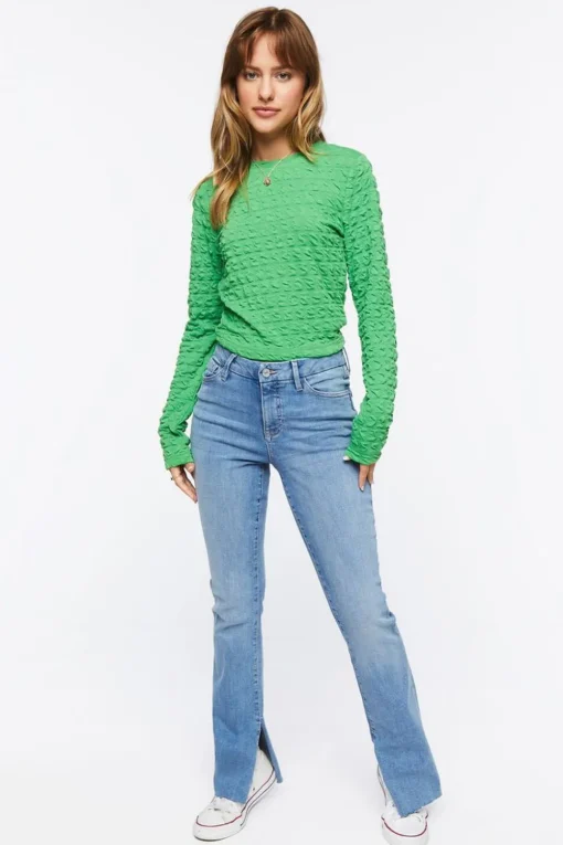 Textured Long-Sleeve Crop Top