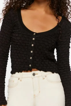 Textured Long-Sleeve Crop Top