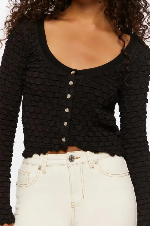 Textured Long-Sleeve Crop Top