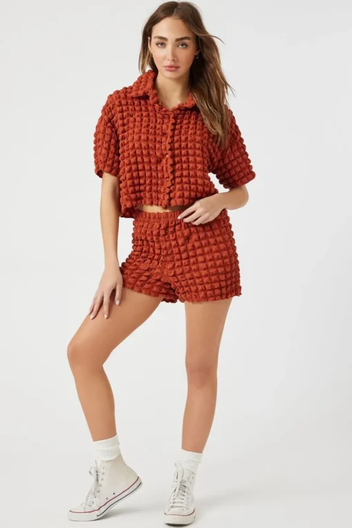 Textured Mid-Rise Shorts