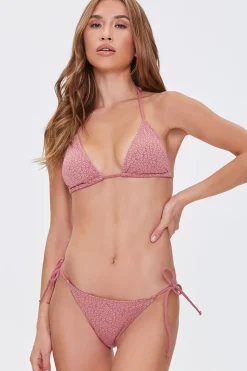Textured Spotted Print String Bikini Bottoms