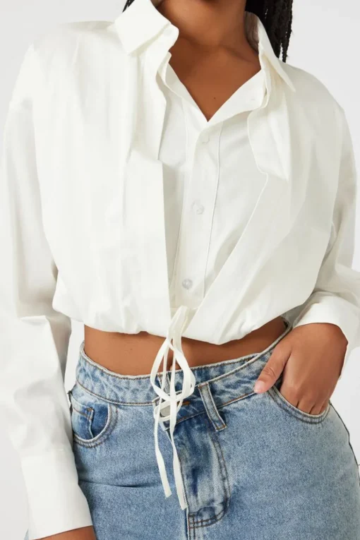 Tie-Front Cropped Shirt