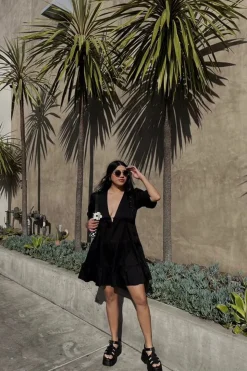Tiered Plunging Mini Dress