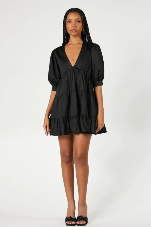 Tiered Plunging Mini Dress