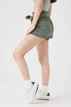Tie-Waist Twill Paperbag Shorts