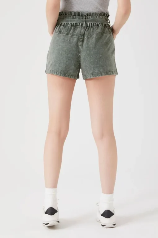 Tie-Waist Twill Paperbag Shorts