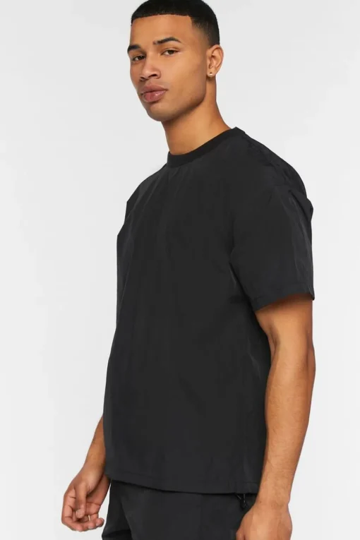 Toggle Drawstring Woven Crew Neck Tee