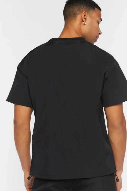 Toggle Drawstring Woven Crew Neck Tee