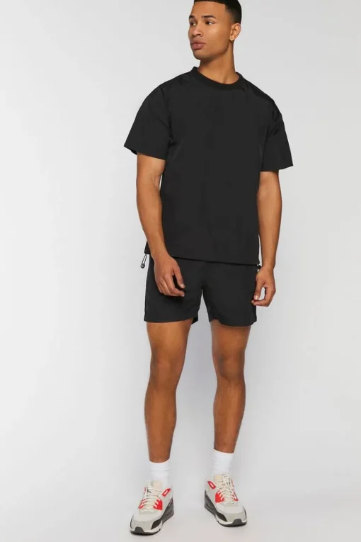 Toggle Drawstring Woven Crew Neck Tee