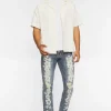 Tropical Floral Distressed Slim-Fit Jeans