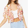 Tropical Floral Print Cropped Shirt
