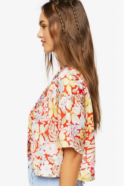 Tropical Floral Print Cropped Shirt