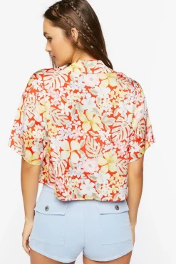 Tropical Floral Print Cropped Shirt