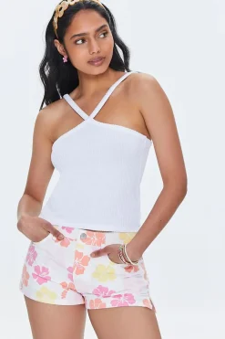 Tropical Floral Print Denim Shorts