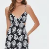 Tropical Leaf Print Mini Dress