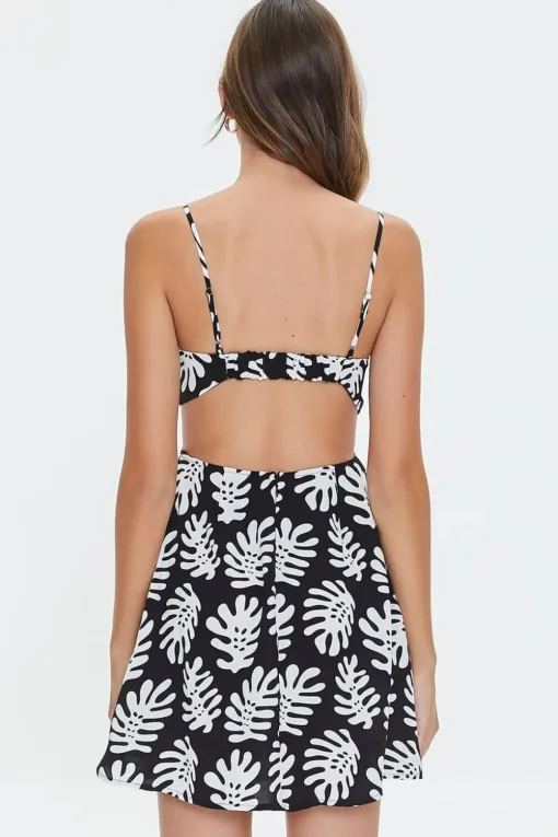 Tropical Leaf Print Mini Dress
