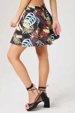 Tropical Leaf Print Mini Skirt