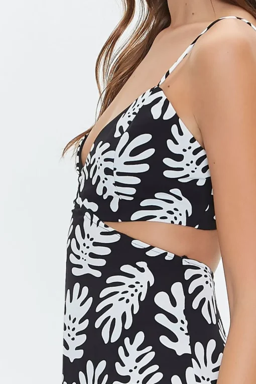 Tropical Leaf Print Mini Dress