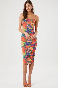 Tropical Print Bodycon Midi Dress