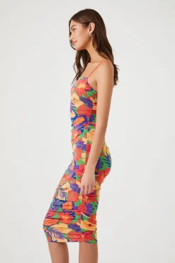 Tropical Print Bodycon Midi Dress