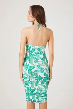 Tropical Print Cutout Halter Dress