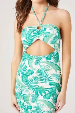 Tropical Print Cutout Halter Dress