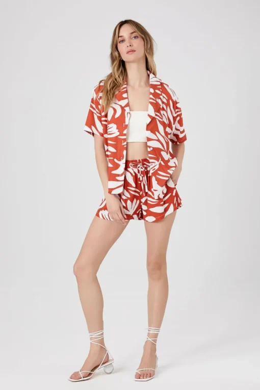 Tropical Print Drawstring Shorts