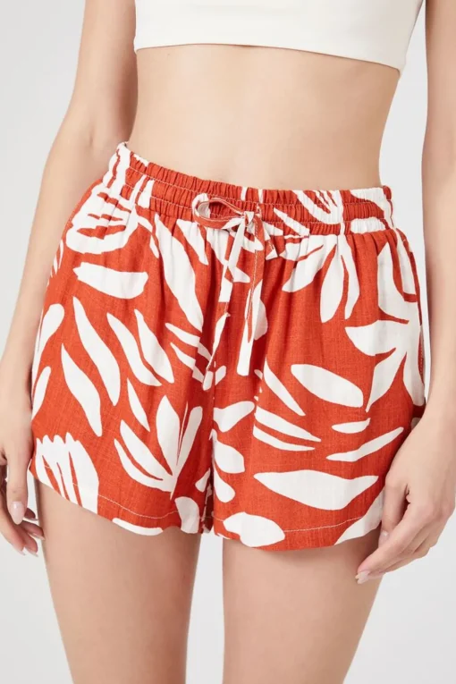 Tropical Print Drawstring Shorts