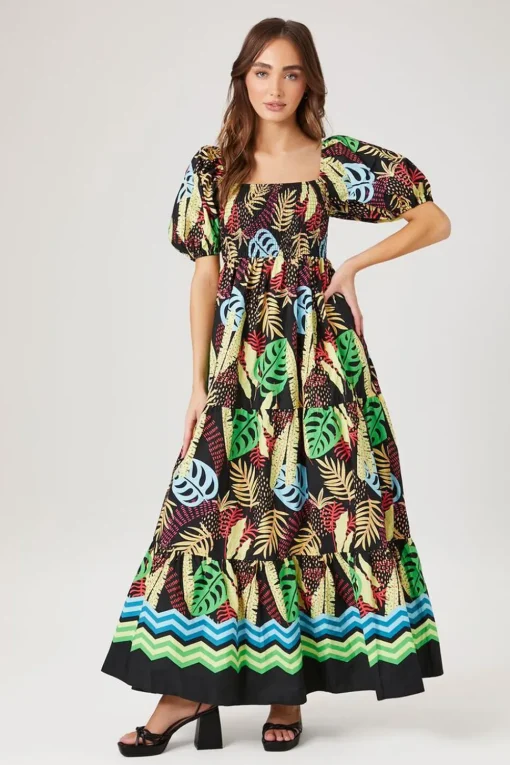 Tropical Print Maxi Dress