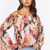 Tropical Print Off-The-Shoulder Top