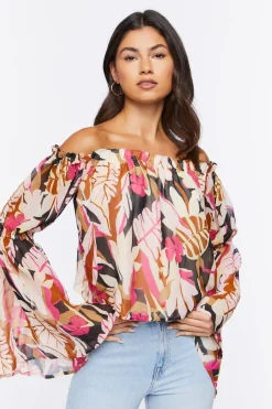 Tropical Print Off-The-Shoulder Top