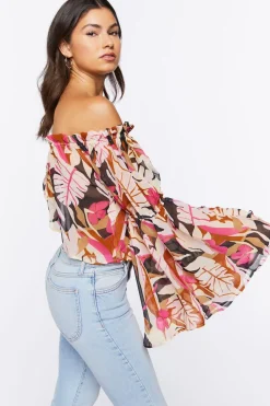 Tropical Print Off-The-Shoulder Top