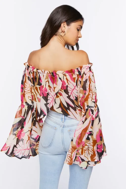 Tropical Print Off-The-Shoulder Top