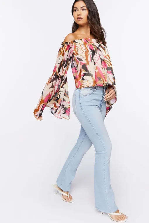 Tropical Print Off-The-Shoulder Top