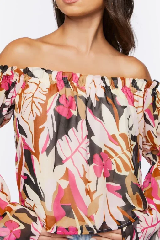Tropical Print Off-The-Shoulder Top