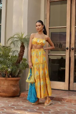Tropical Print Tiered Maxi Skirt