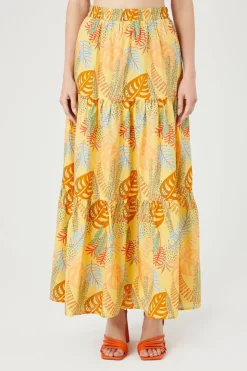 Tropical Print Tiered Maxi Skirt