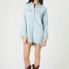 Trumpet-Sleeve Denim Mini Dress