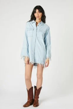 Trumpet-Sleeve Denim Mini Dress