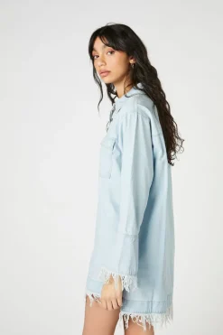 Trumpet-Sleeve Denim Mini Dress