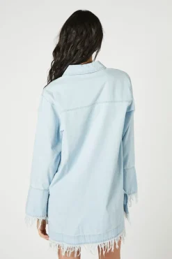 Trumpet-Sleeve Denim Mini Dress