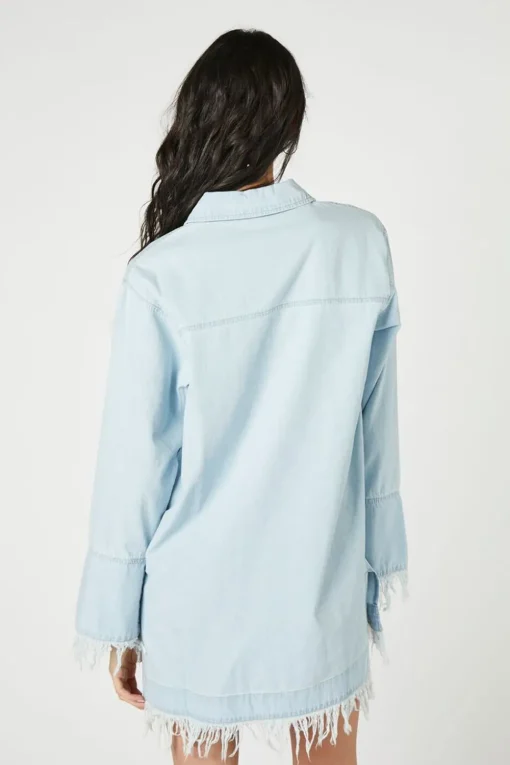 Trumpet-Sleeve Denim Mini Dress