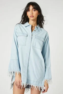Trumpet-Sleeve Denim Mini Dress