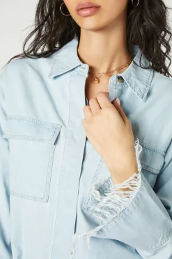 Trumpet-Sleeve Denim Mini Dress